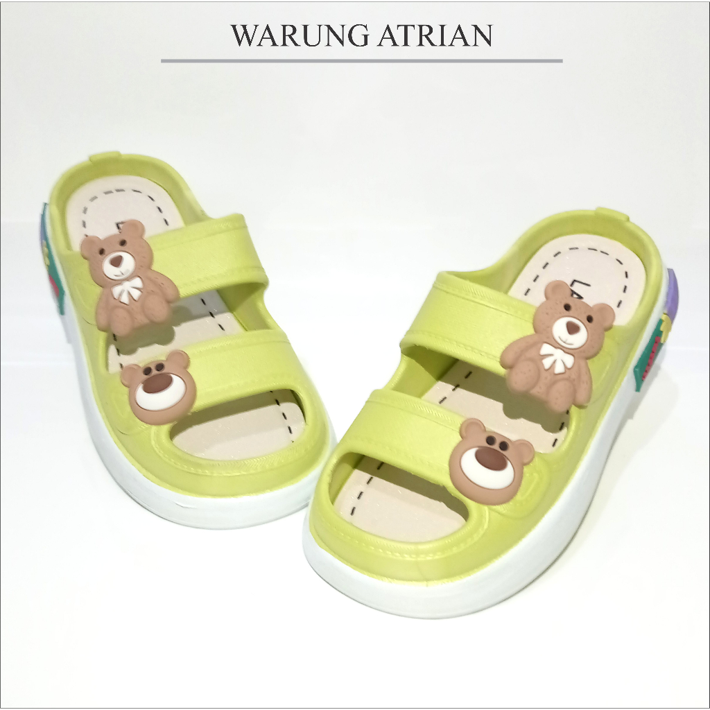 SENDAL IMPORT ANAK PEREMPUAN MOTIF BEAR BERUANG BARU BAN DUA / SENDAL IMPORT