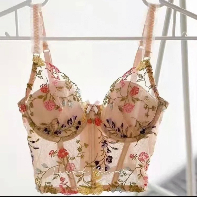 BH Bunga Bordir Bra CD Bikini Bustier Sexy Lace Embroidered Bralette Set Lingerie Korset Push Up Pak