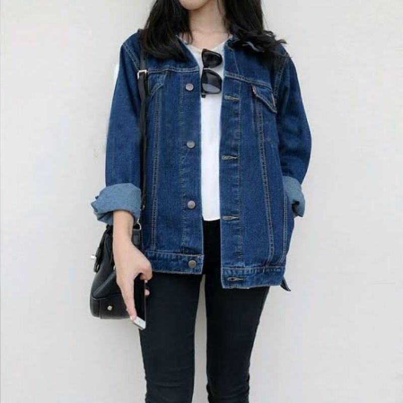 TURUN HARGA !Jaket Jeans Oversize Bio Blitz Bio Wash Blue Black Hitam Bio Blue Bio Pudar