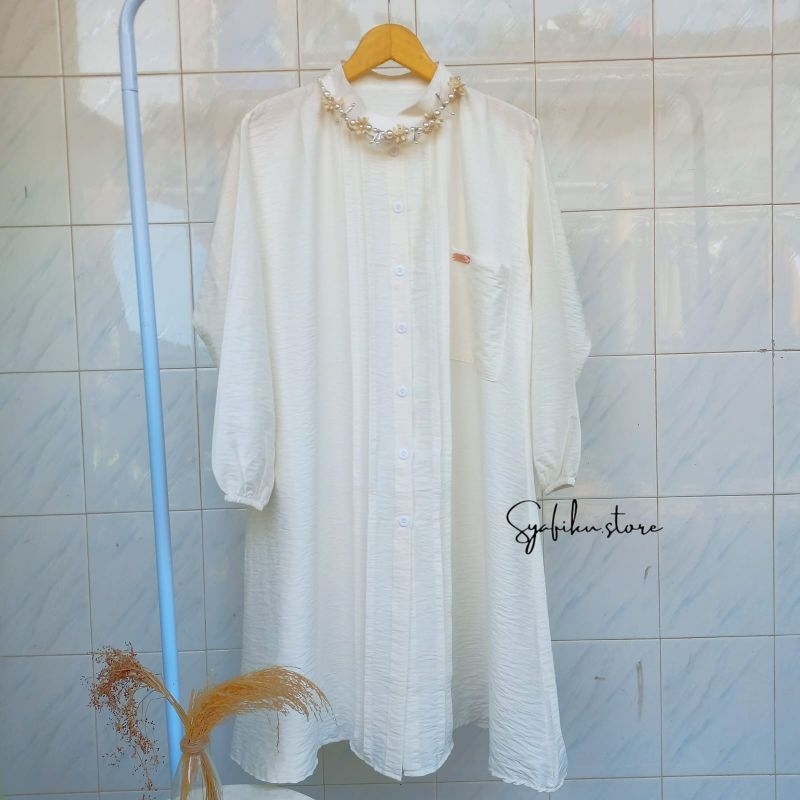 Jemma Long Tunik - Long tunik polos bahan polo linen premium // tunik busui // tunik full kancing