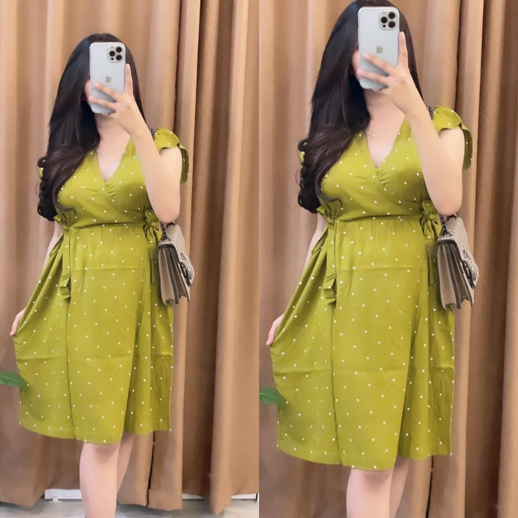 DASTER KIMONO BUSUI MOTIF POLKA LEMON