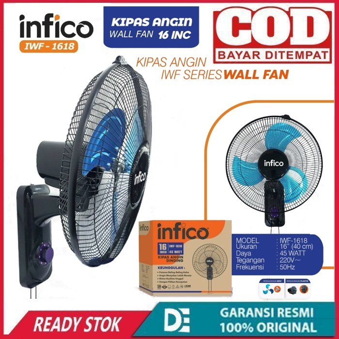 Kipas Angin Wall Fan Besi 16&quot; Infico Kipas Tembok / Dinding Baling Besi New Produk