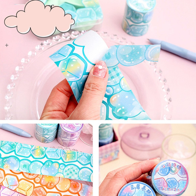 DECORATIVE WASHITAPE KERTAS WASHI MASKING TAPE SELOTIP KERTAS UP AND DOWN DESIGN ICE CUBE CUTE UNTUK HIAS JOURNALING SCRAPBOOK @banyak