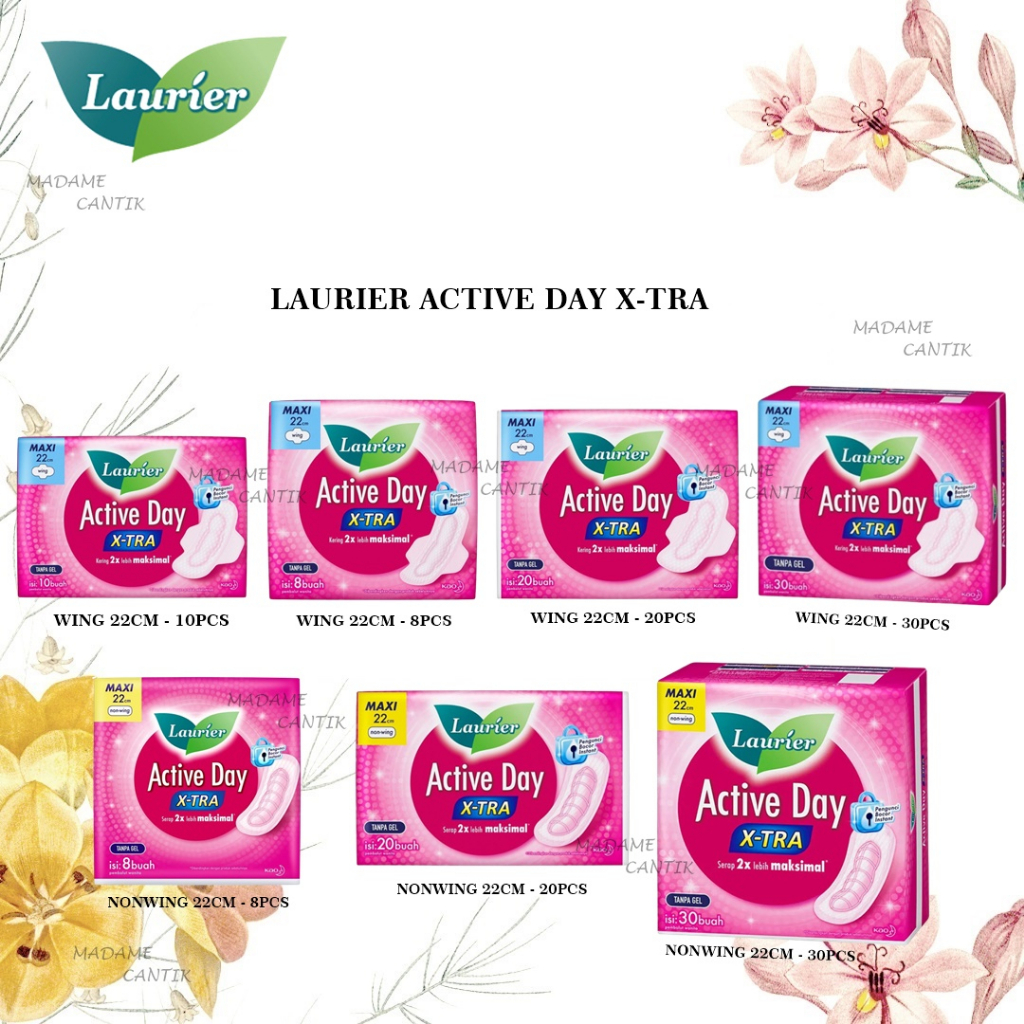 ✿ MADAME ✿ LAURIER ACTIVE DAY SUPER MAXI NON | WING PEMBALUT X-TRA LEMBUT