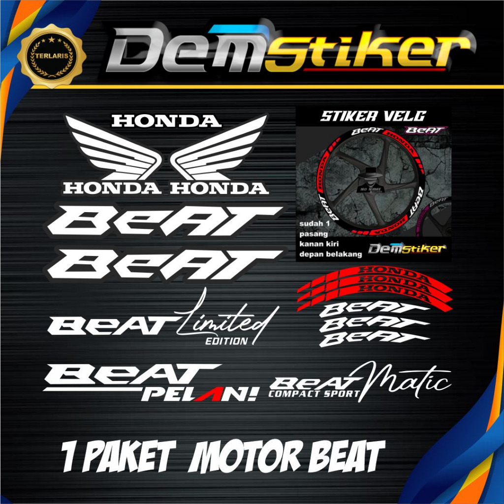 Stiker Beat 1Paket/1 Set Dengan Stiker Velg Stiker MOtor Keren