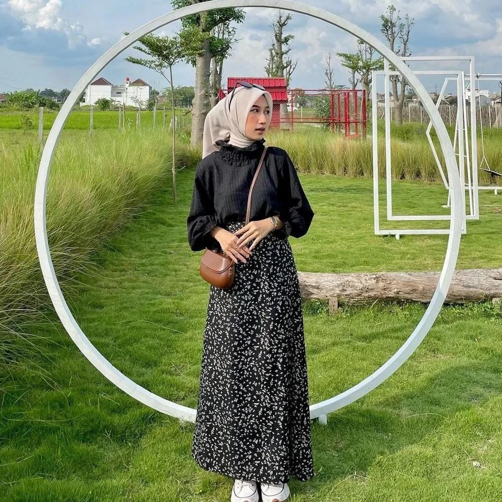 	 SAKURA PATTERN SKIRT | FLORAL SKIRT | ROK SPAN KOREAN STYLE | MIDI SKIRT | SKIRT A LINE PATTERN SKIRT	