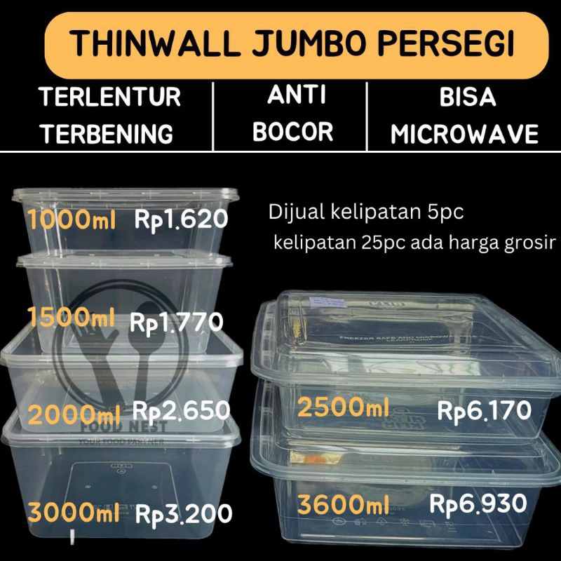 [ECER] THINWALL KOTAK SQUARE PERSEGI 1000ML 1500ML 2000ML 3000ML + TUTUP KOTAK SQUARE BESAR FOOD CONTAINER BOX TEMPAT MAKAN PLASTIK KOTAK NASI KOTAK MAKAN PLASTIK JUMBO KOTAK MAKAN PLASTIK BENING PERSEGI SQUARE TAHAN MICROWAVE PANAS TAKE AWAY BOX PLASTIK