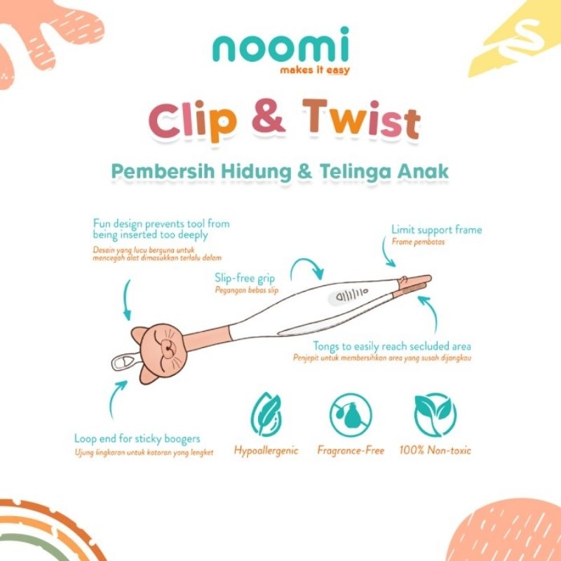 Noomi Baby Clip &amp; Twist - Nomi Penjepit Pembersih Telinga Kuping &amp; Hidung Bayi - Jepitan Pembersih Anak Bayi