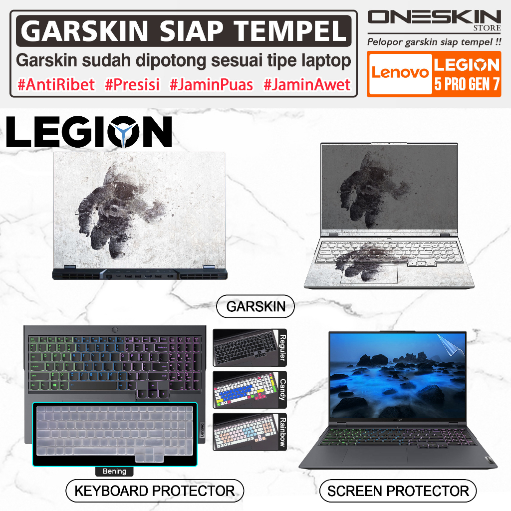 Garskin Sticker Laptop Pelindung Screen Keyboard Protector Lenovo Legion 5 5i Pro-16 16ARH7H 16IAH7H Gen 7 Gambar Full Body Silikon Bening Glossy Doff