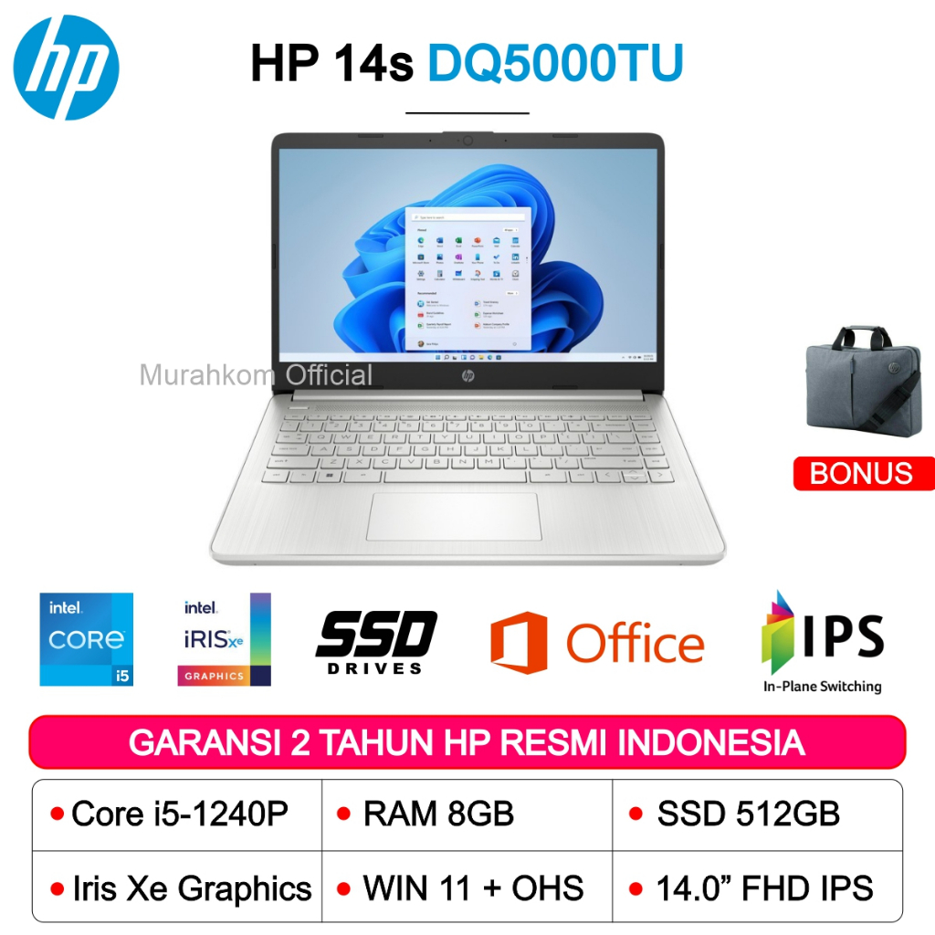 Laptop HP 14S DQ5000TU Core i5-1240P 8GB 512GB SSD IRIS Xe WIN 11 OHS