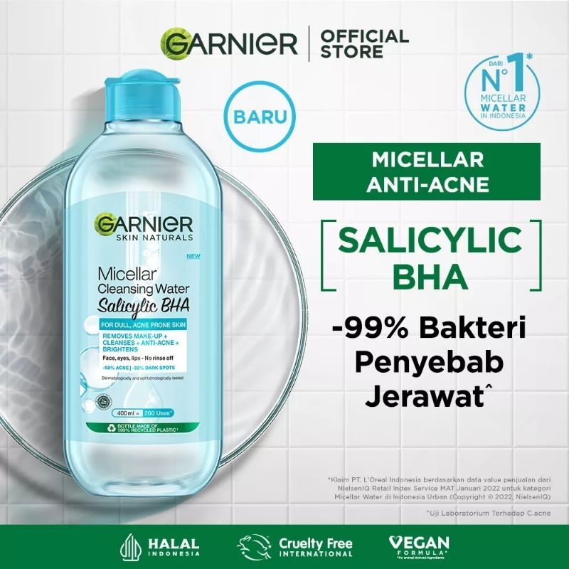 micellar garnier salicylic BHA 400ml/micellar garnier biru baru 400ml