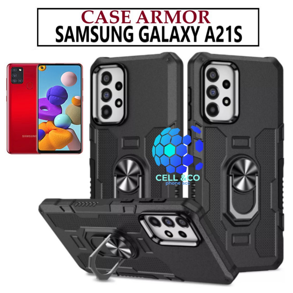 Case Armor SAMSUNG A21S Iring Cincin Magnetic Kesing Hp Protect kamera Premium Hard Case Standing Robot Pelindung Kamera