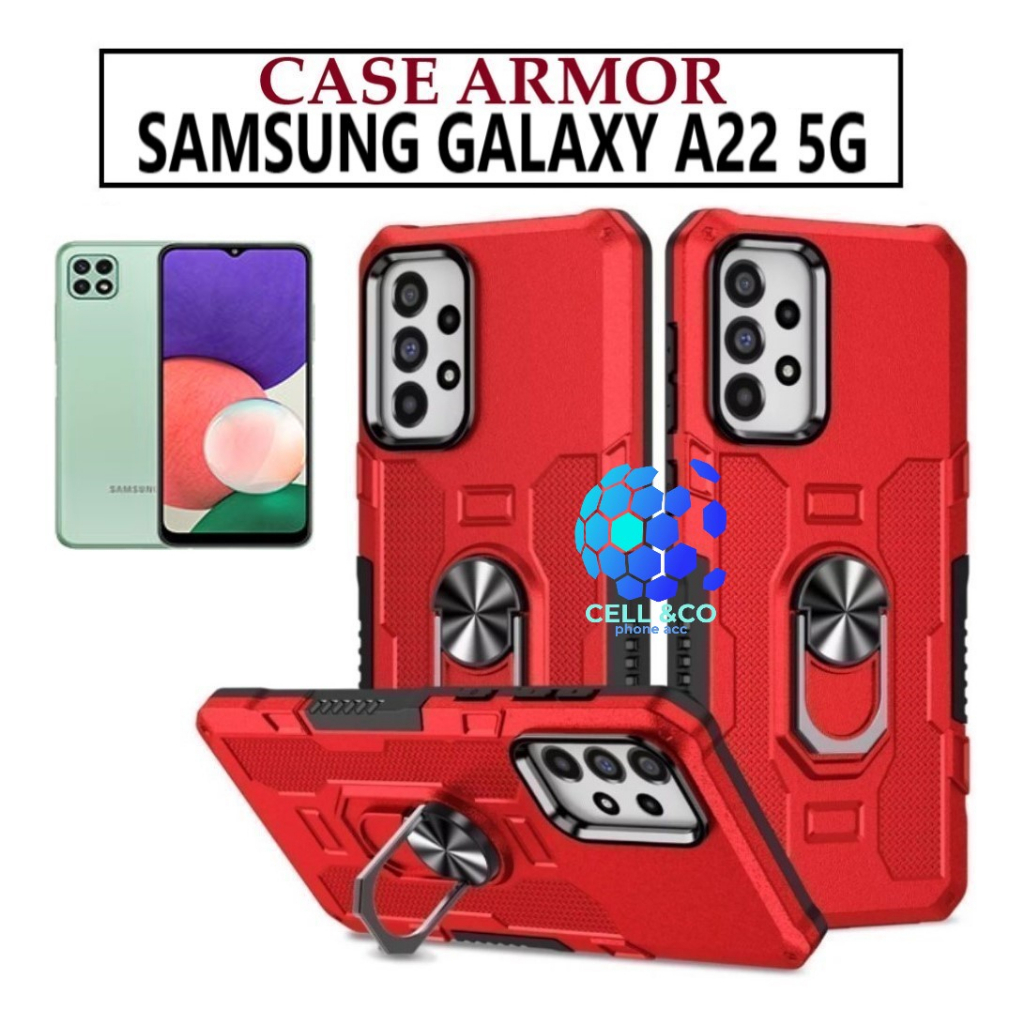 Case Armor SAMSUNG A22 5G Iring Cincin Magnetic Kesing Hp Protect kamera Premium Hard Case Standing Robot Pelindung Kamera