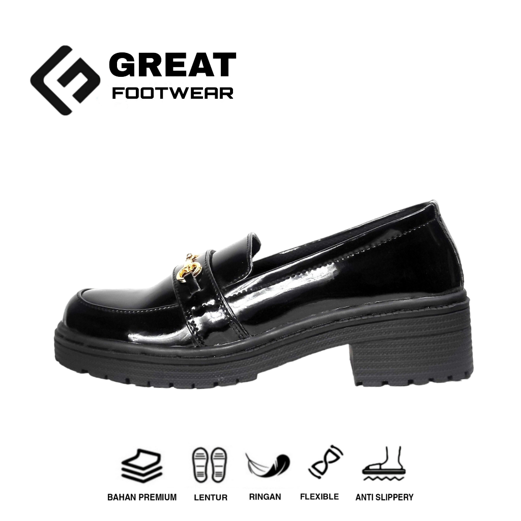 Sepatu Docmart Wanita Sepatu Loafers Sneakers Slip On Sepatu Fashion Wanita Hitam Glosy