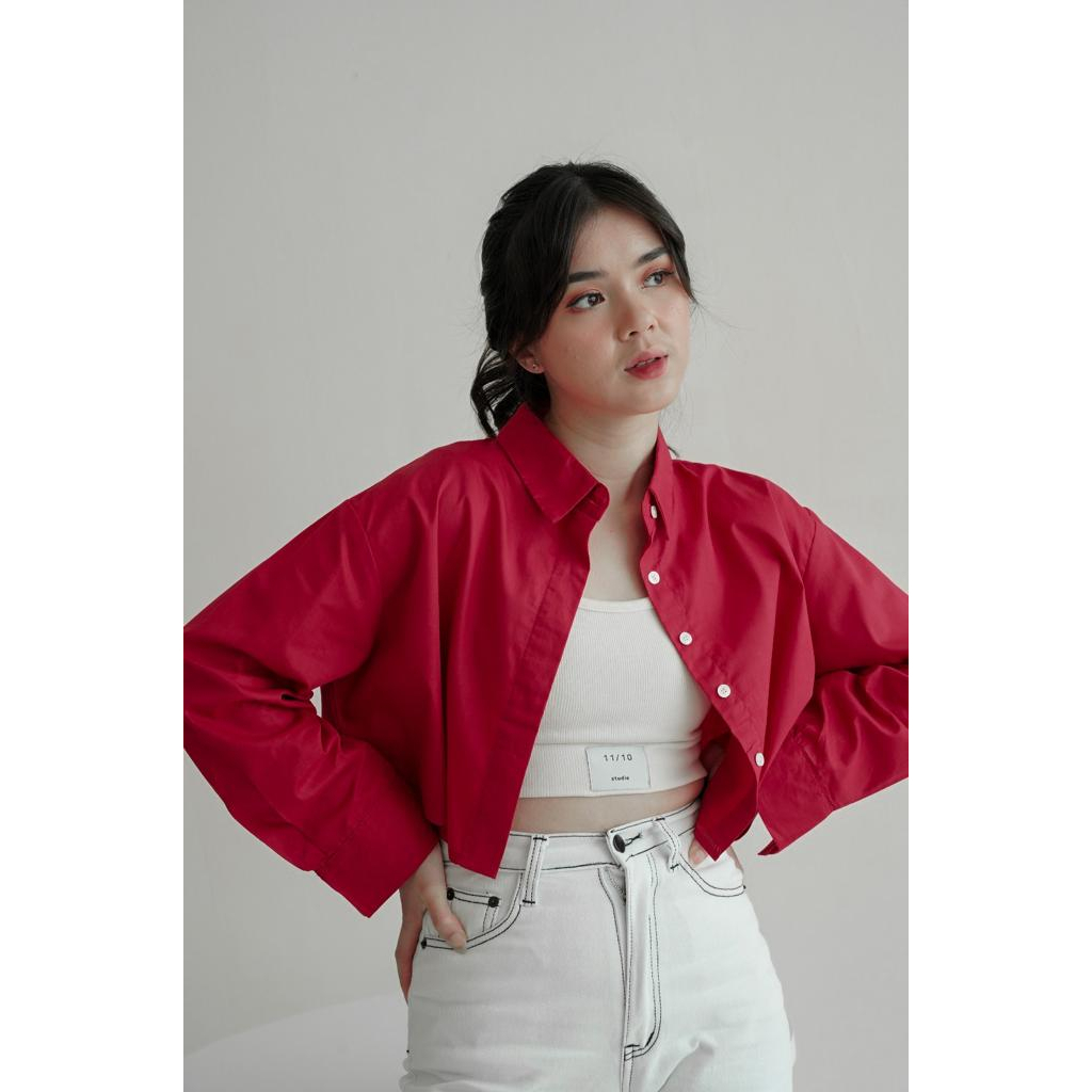 Kemeja Crop Oversized Shirt Basic Crop Shirt Crop Top Oversized - BLANKLABEL MASON CROP SHIRT