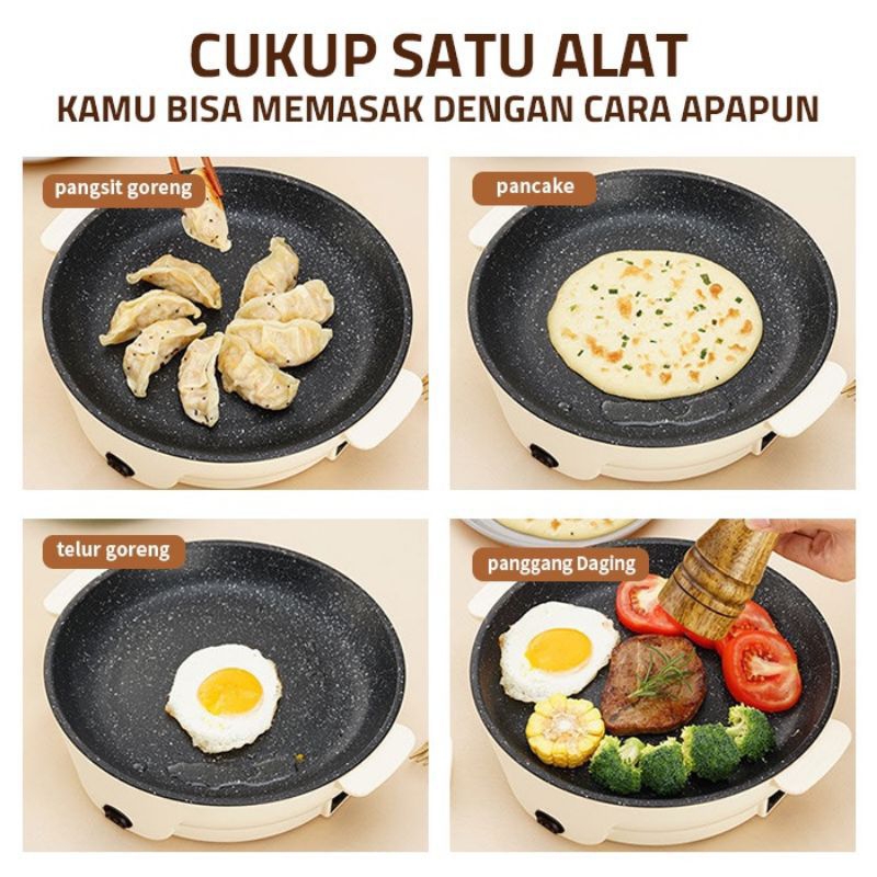 Panci Wajan Korea Elektrik 22cm / Korean Frying Pan BBQ Grill / Alat Masak Portabel Listrik / Panci 