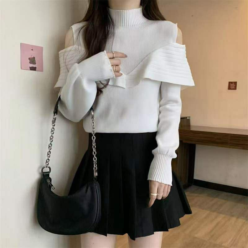 Atasan Turtleneck Rajut Offshoulder | A720 | Sabrina Knit Top Lengan Panjang Korean Style