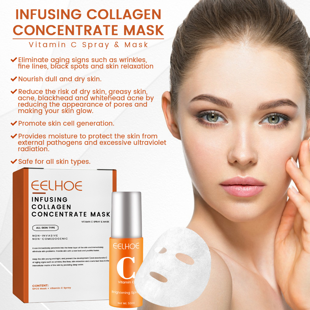 Collagen Film &amp; Mist Kit Facial Skin Care Suit vitamin C Highprime Collagen Soluble Anti-aging Memutihkan dan mencerahkan Masker Wajah Untuk Wanita