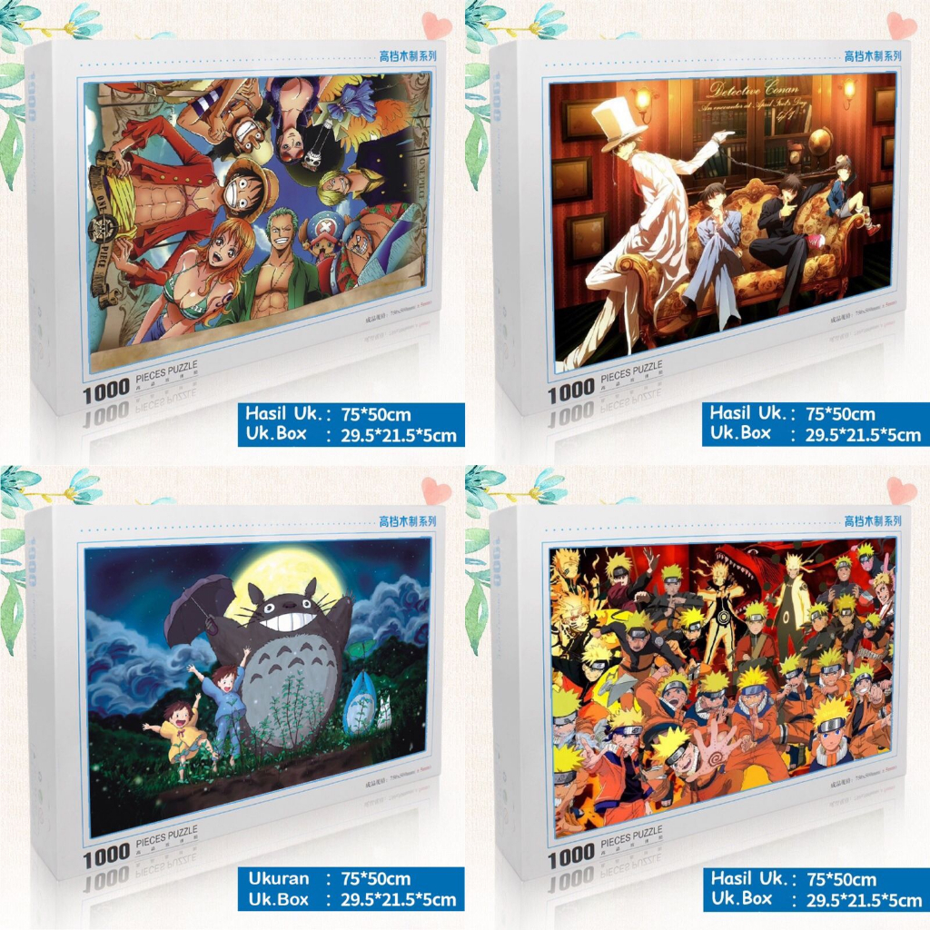 Puzzle Jigsaw 1000 pcs kayu Uk.75 x 50cm - TOTORO CONAN ONE PIECE NARUTO