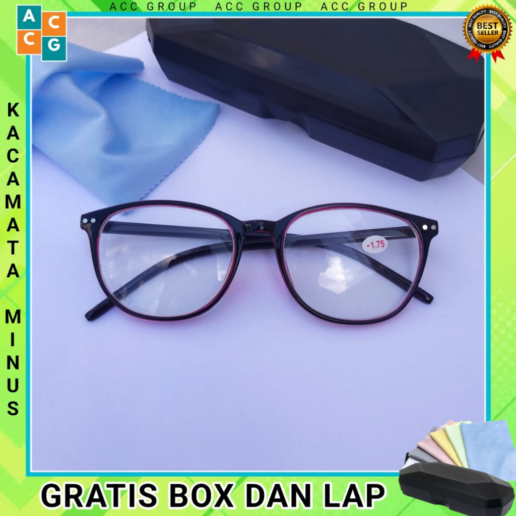 Kacamata Minus Anti Radiasi Frame Plastik -0.50 sampai -4.00 Gratis Box dan Lap