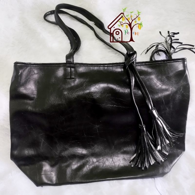 Totebag Kulit Hitam - Preloved