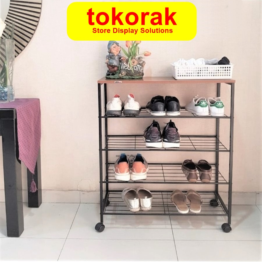 RAK SEPATU SUSUN 5 - RAK SEPATU BESI - RAK SEPATU KAYU MINIMALIS