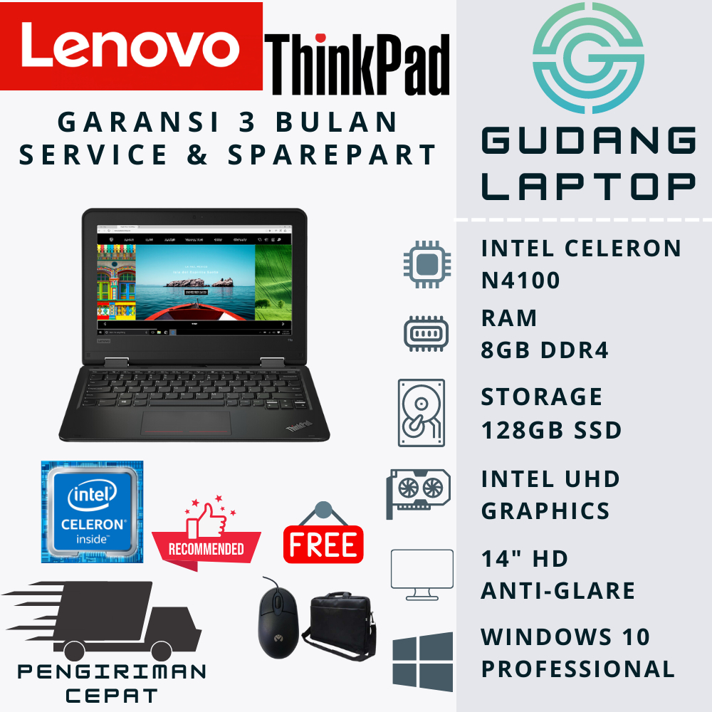 LAPTOP MURAH LENOVO THINKPAD 11E 8GB 128GB SSD 11.6&quot; WIN10PRO ORIGINAL