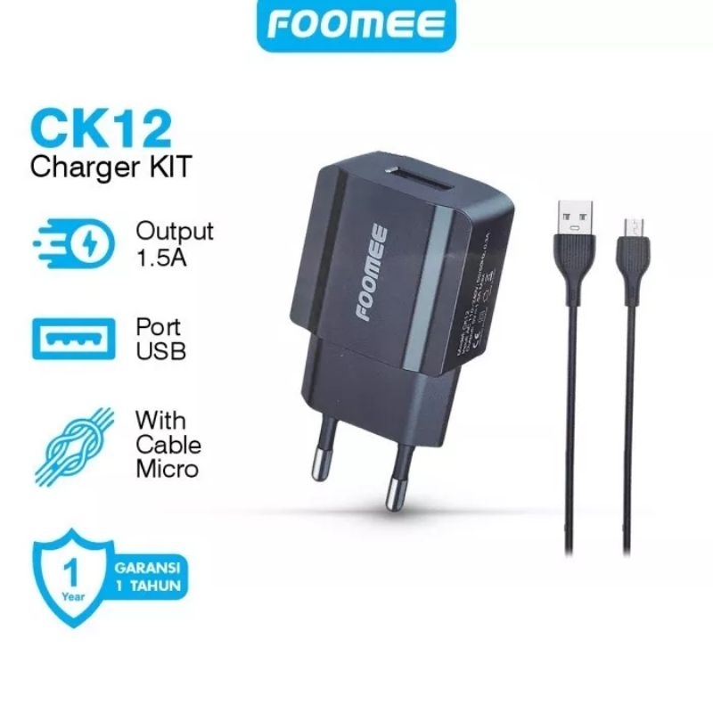 Foomee CK12 Fast Charging 1.5A Travel Charger Kit with Micro USB Cable