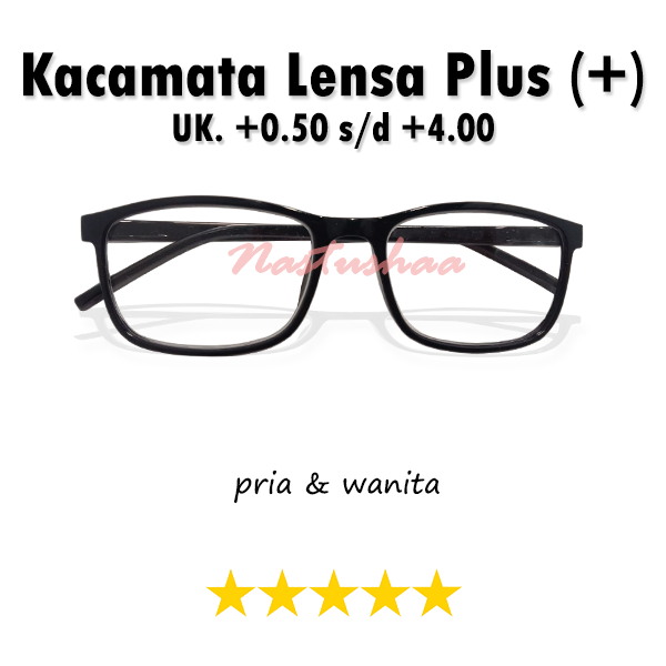 Kacamata Plus (+) Tersedia Ukuran +0.50 s/d +4.00 Bingkai Kotak Frame Hitam Kacamata Rabun Dekat Cocok Untuk Pria Dan Wanita (Unisex) NOCASE