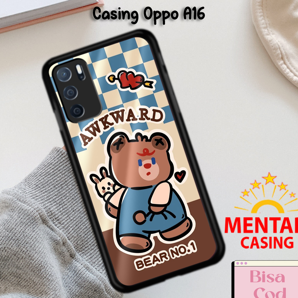 Mentari Casing Hp OPPO A16 Case OPPO A16 Motif BEAR04 Hardcase Softcase Estetik Premium Glossy Pelin