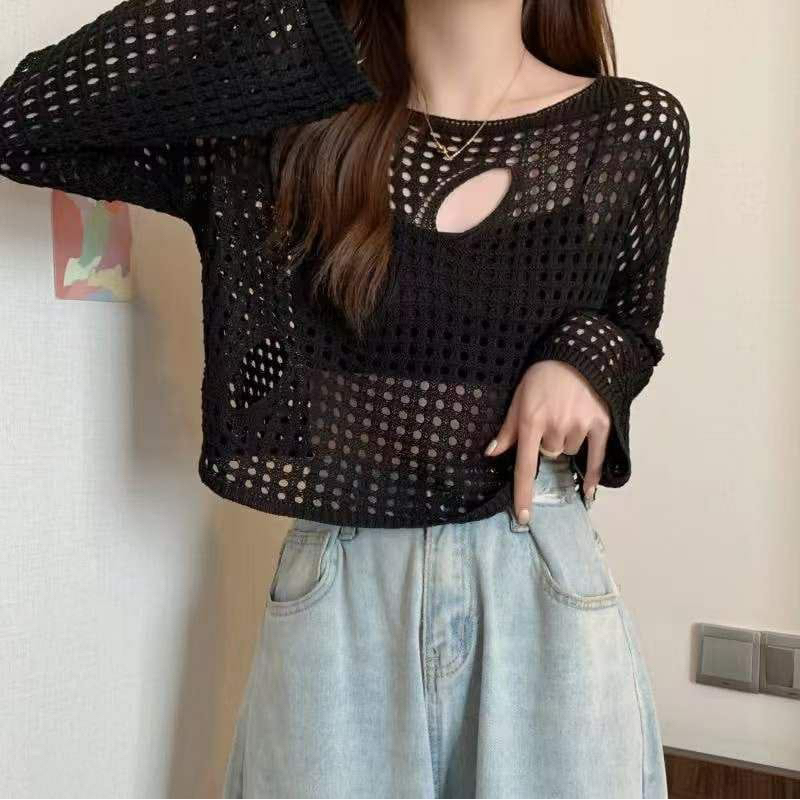 Outer rajut Atasan Croptop Jaring | A723 | Fashion Lengan Panjang Wanita Korean style