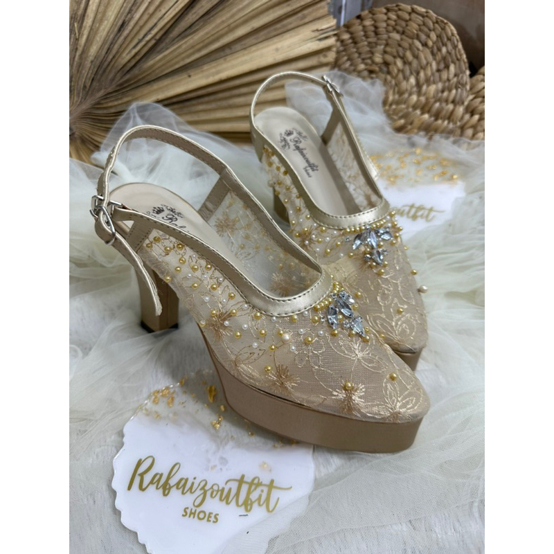 sepatu wanita wedding keisya gold 10cm platform