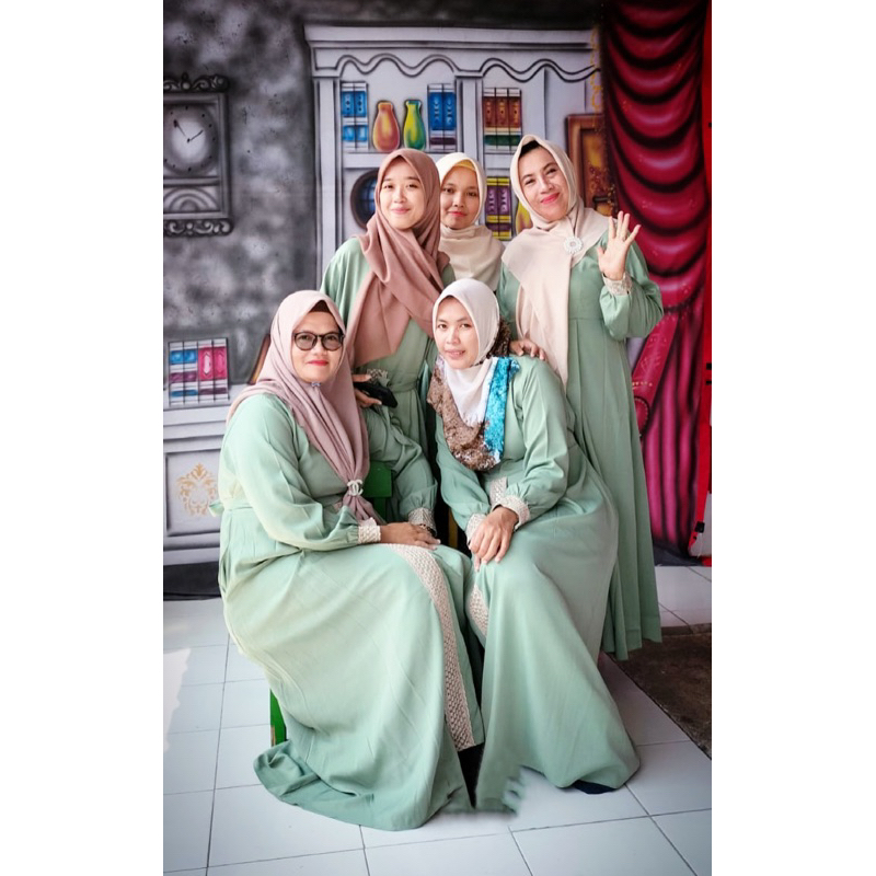 Gamis Green Sage bordir/brokat mewah