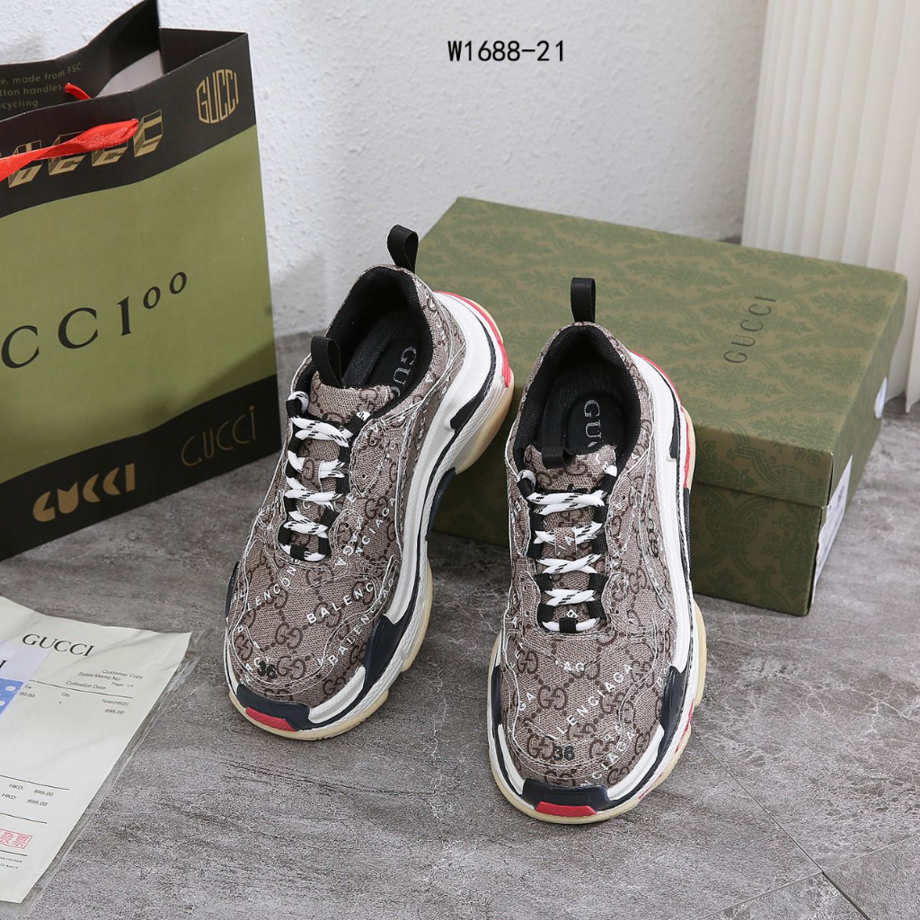 Sepatu GUCCI x Balenciaga Triple S CLASSIC W1688-21 WDC 50 impor batam reseller murah wedges sport cantik sneakers shoes