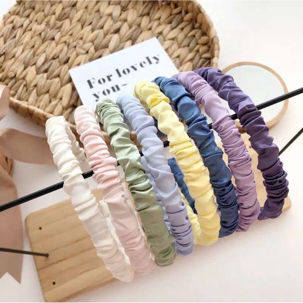 Bando Wanita AUTO Cantik Viral Nagita Scrunchie Satin Korea Serut Headband Bandana Polos Bando Headband Cewek Perempuan Kain Kerut Serunci Fashion ACK47