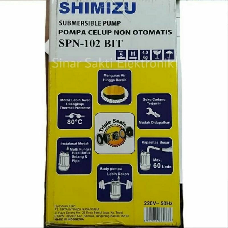 Pompa Celup Shimizu SPN 102 Bit Submersible Kolam Kuras Tandon Toren 100 Watt sinarsaktimalang sinar sakti malang