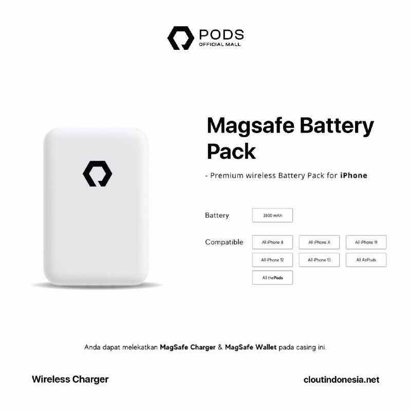 Power Battery Pack Wireless Charger - Powerbank Wireless Fast Charging Garansi Resmi - by PodsIndonesia