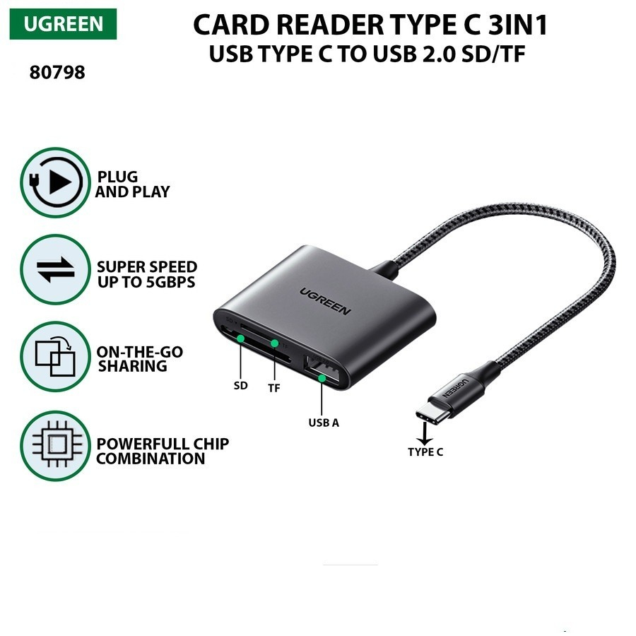 UGREEN OTG USB Type C To Flashdisk Card Reader Macbook PC Laptop 80798