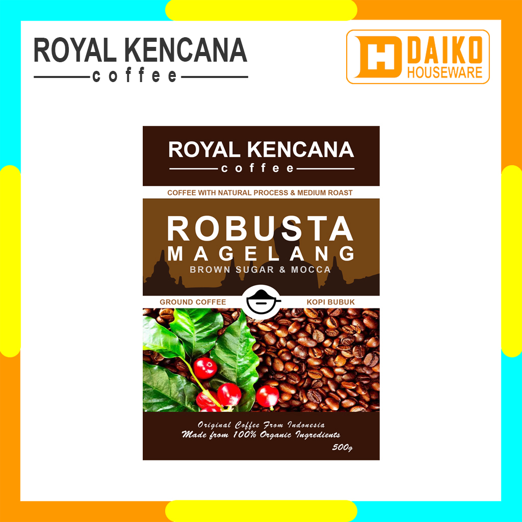 Kopi Bubuk Royal Kencana Robusta Magelang Natural Process Medium Roast - Ground Coffee Sachet Bag 250g &amp; 500g