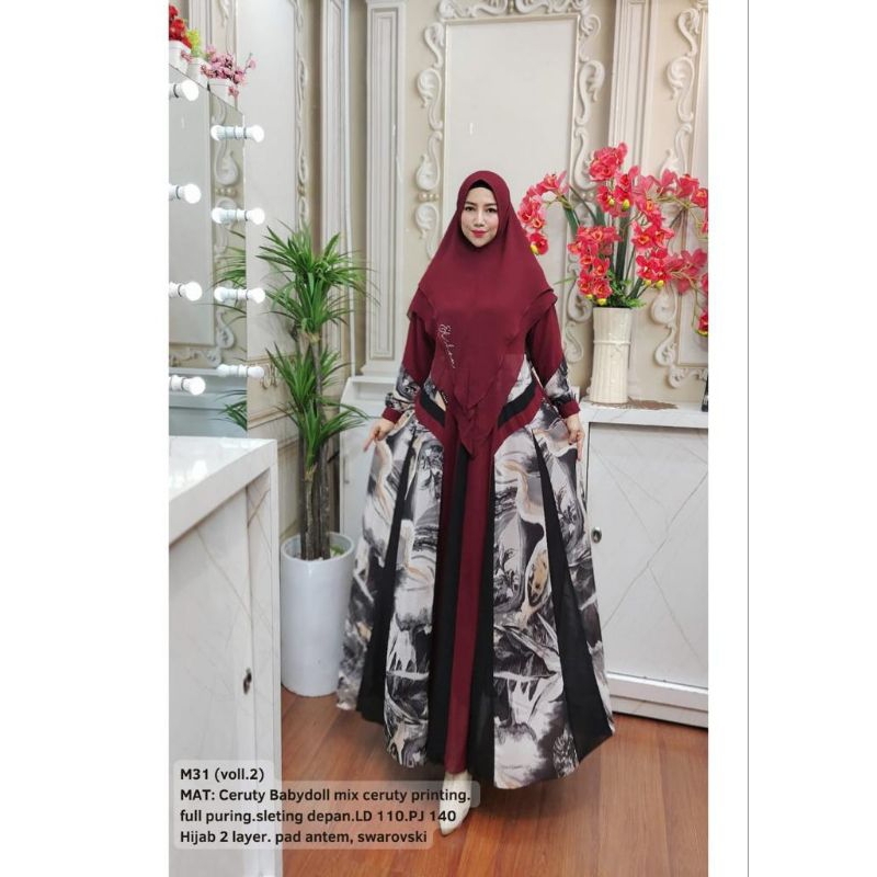 ALIZERA SYAR'I SERUTY BABYDOLL MIX CERUTY PRINTING#HIJAB#GAMIS SYAR'I KEKINIAN#GAMIS SERUTY#PRINTING