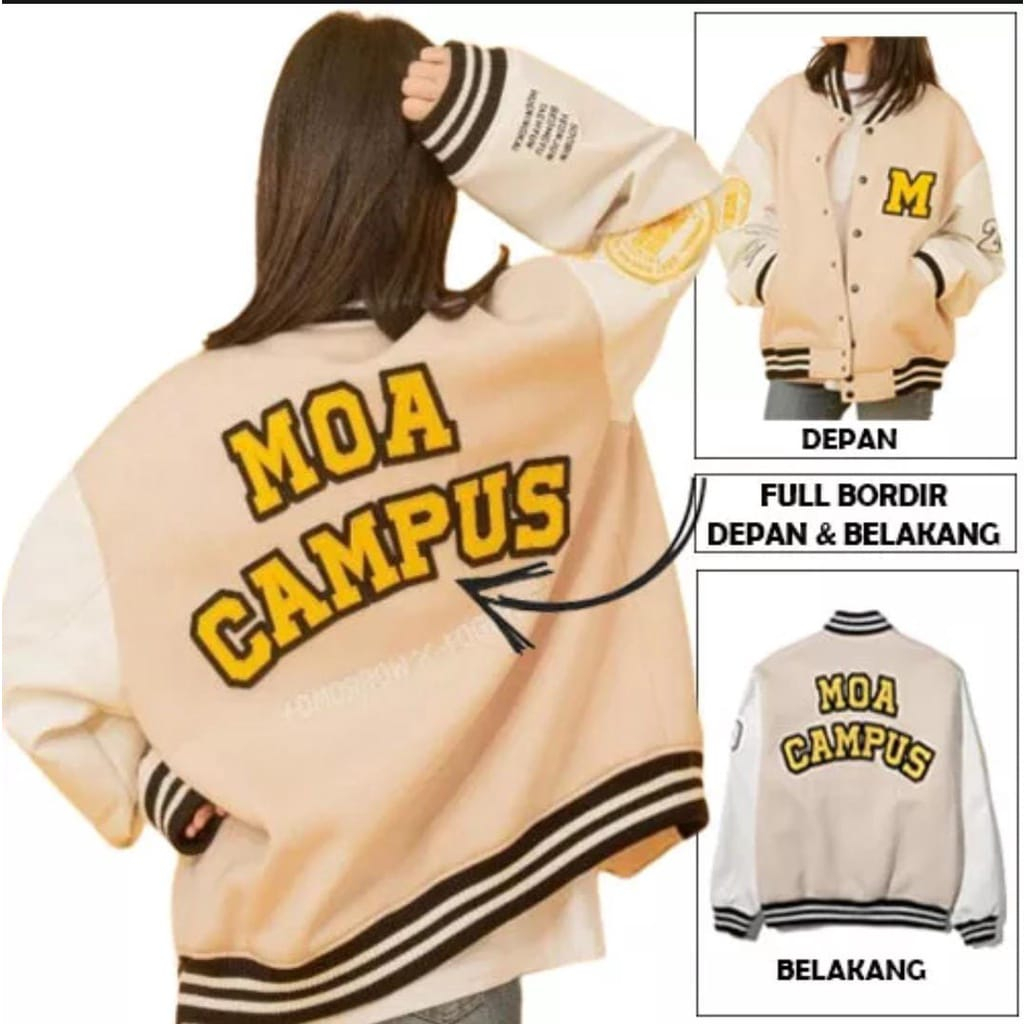 Jaket Baseball Varsity Reglan  Full Bordir Pria Wanita Bahan Flecee Tebal Ukuran S M L XL XXL XXXL