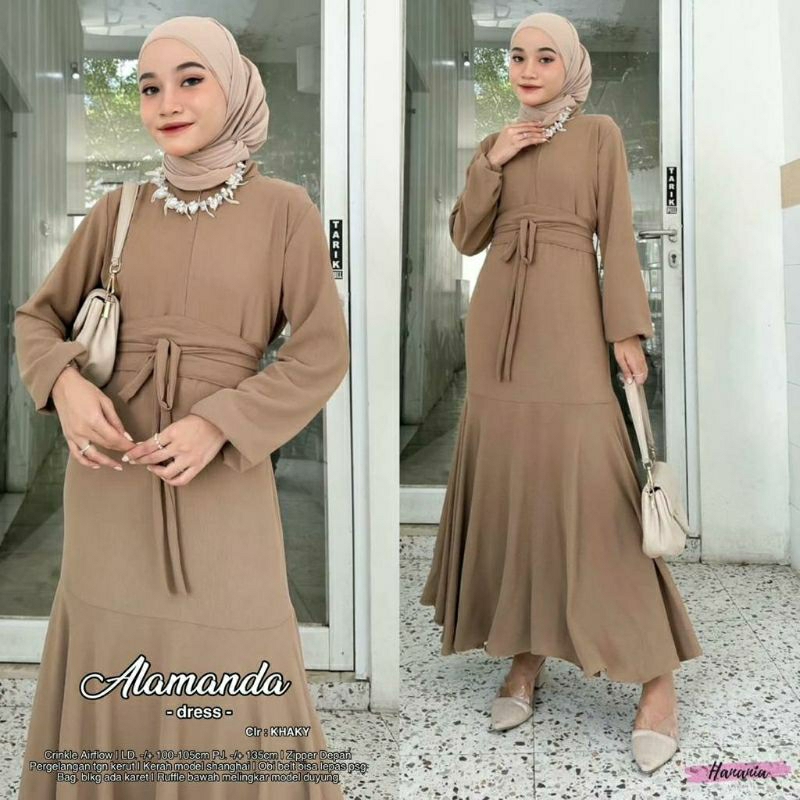 Update 13.5 Alamanda Dress Polos Crinkle Model Duyung Terbaru Kekinian Rempel Susun 2 Motif Bunga / 