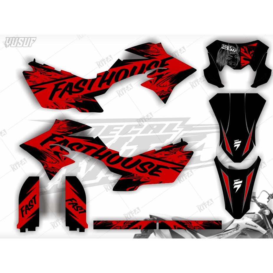 Decal Klx 150 Bf MOTIF FASTHOUSE HITAM PUTIH D-A3-421
