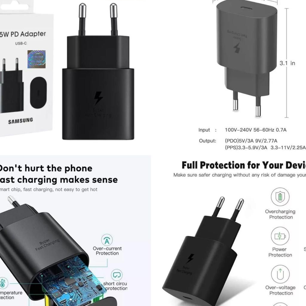 Batok Ori 100% Note10 25w real ic Support super Fast Charging Adaptor Charger 25W USB C SUPER Fast Charging Samsung S21 S21+ S1 Ultra S20 S20+ S20 Ultra