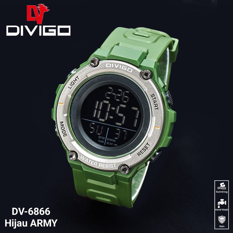 (Grosir)Cod Jam Tangan Pria Divigo Dv-6866 Digital Original Anti Air Strap Rubber/Karet(Best Seller Jakarta)