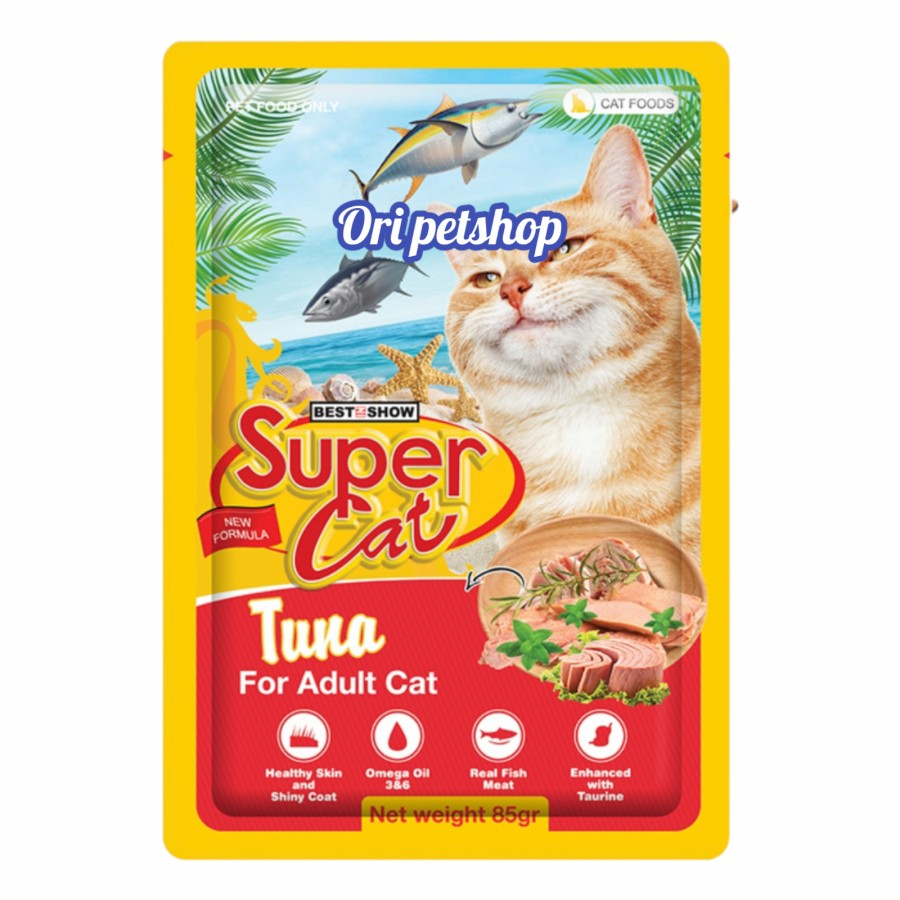 (6x) SUPERCAT Pouch Adult Tuna Makanan Basah Sachet Wet Food 85gr