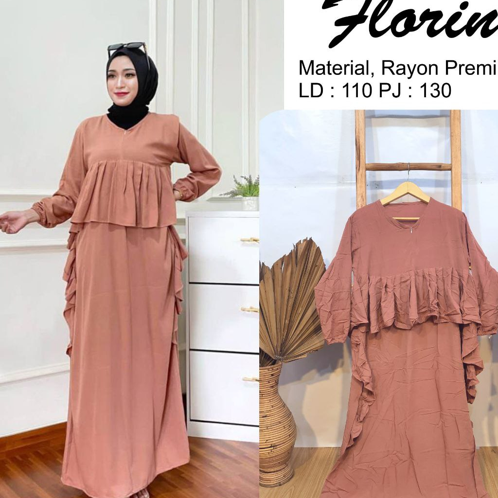 Midi Dress Rempel Polos Floryn Resleting Depan Busui Murah