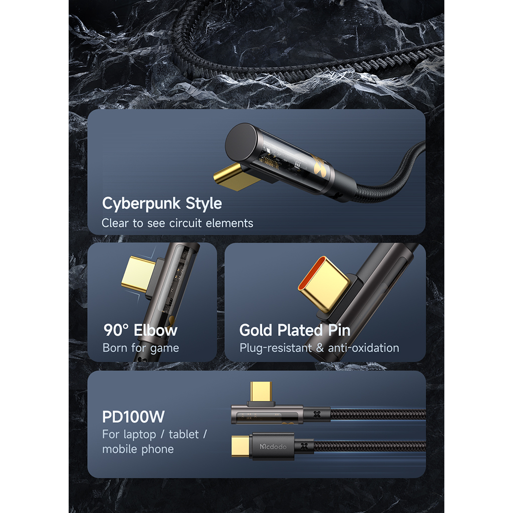 MCDODO CA-3400 100W Kabel Data Transparan C To C Fast Charging