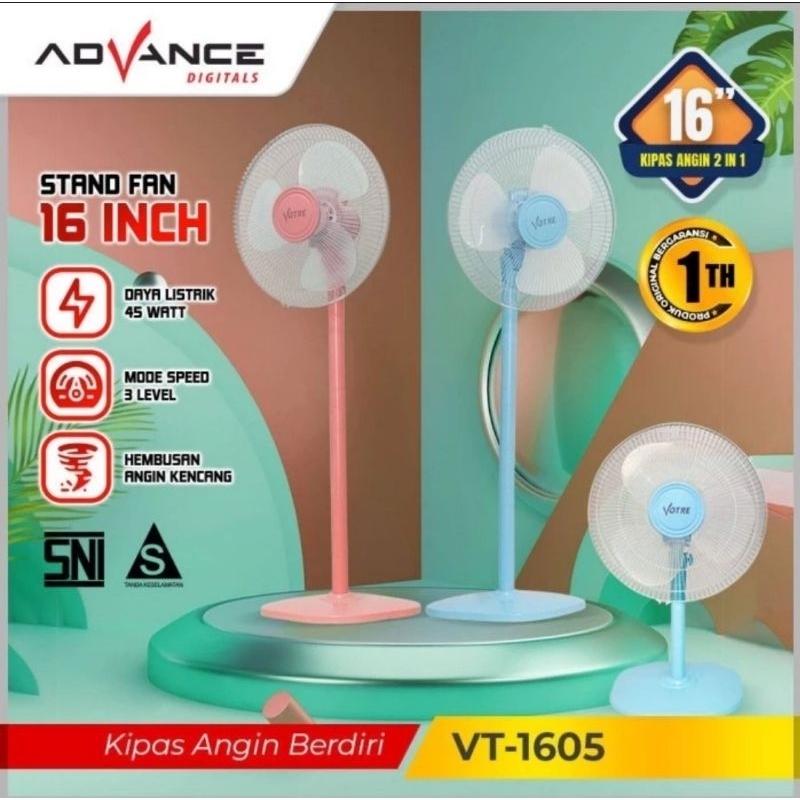 Advance kipas angin berdiri/Stand Fan 16inch 2in1 kipas angin duduk/Kipas Meja kipas berdiri /Stand fan kantor/keluarga/indoor 1605