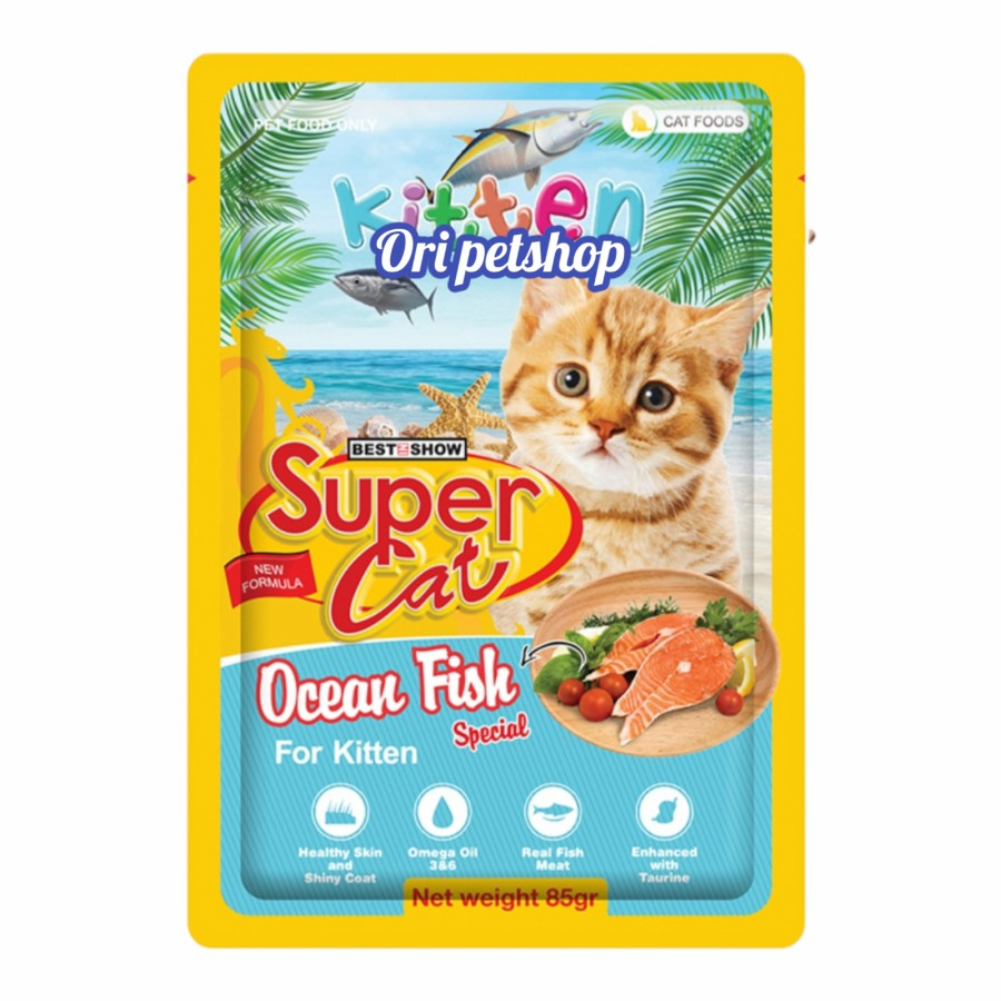 (6x) SUPERCAT Pouch Kitten Ocean Fish Makanan Basah Sachet 85gr